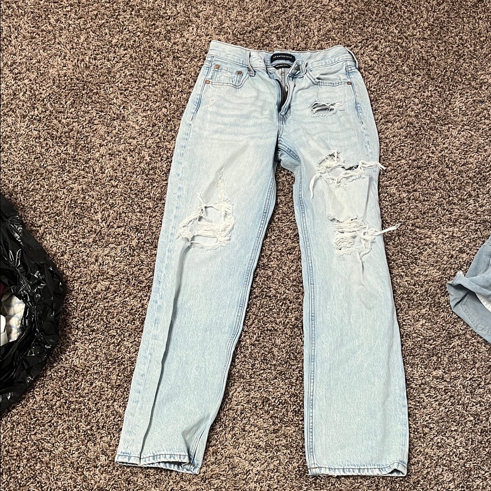 Aeropostale Light Blue Distressed Straight Leg Jeans